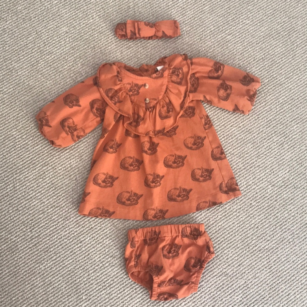 Organic bubble dress with headband + bloomer